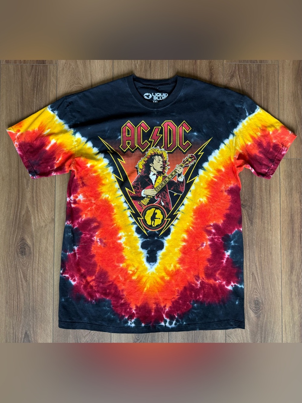 Liquid Blue AC/DC Tee Shirt Men Size XXL Tie Dye 2013 Black Rock Roll Graphic